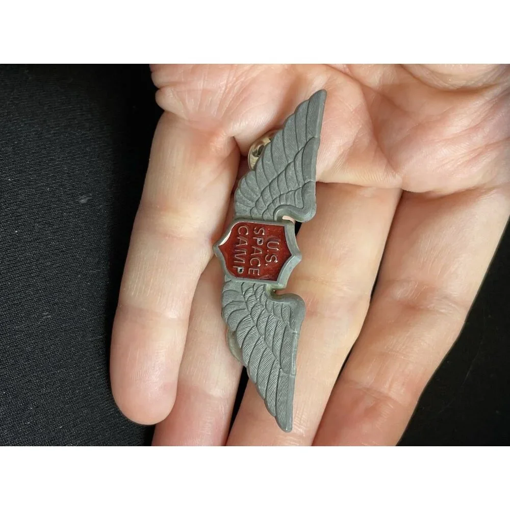 Vintage US Space Camp Wings Lapel Hat Pin Red Enamel